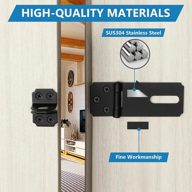 Mooche Door Lock Hasp Latch, Thicked SUS304 Stainless Steel Security Packlock Clasp Hasp Lock Latch for for Interior Door Front Door Toilet Door Barn Door Fence Door Garage Door Pet Room (Black, 3.15 Inch) - Image 4
